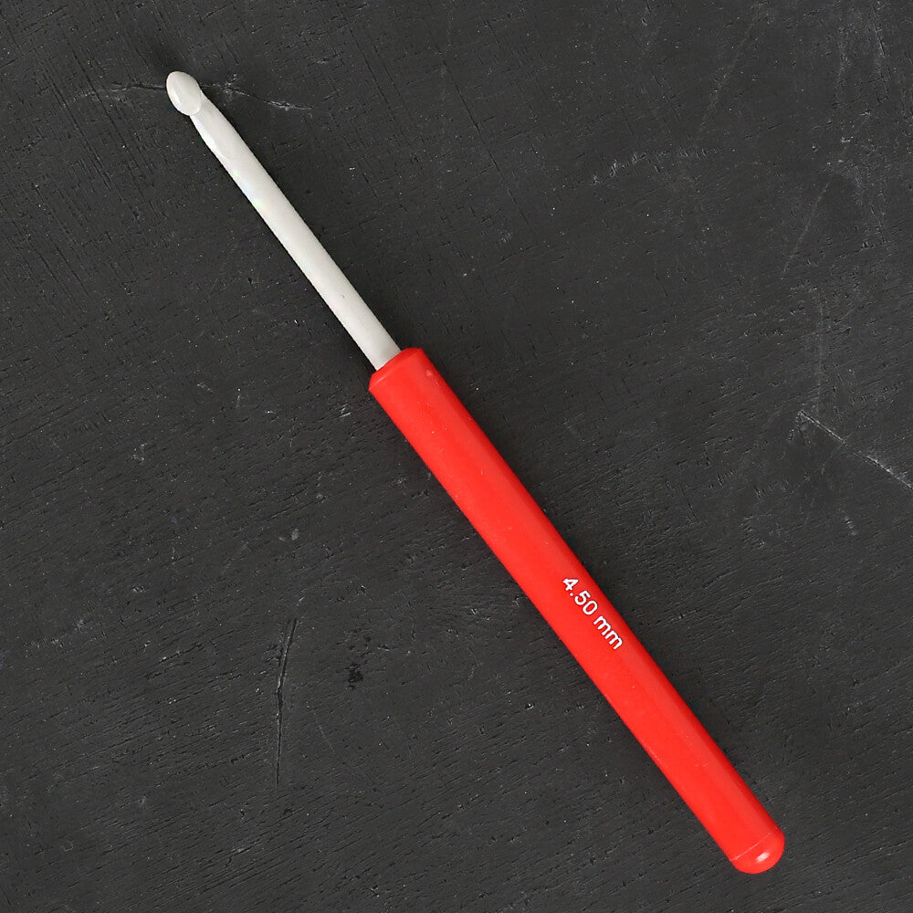 Pony 4.5 mm 14 cm Aluminium Crochet Hook with Handle, Red - 46606