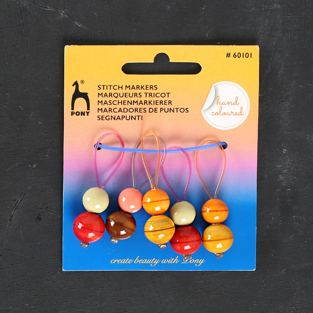 Pony 5 pcs Wooden Beaded Stitch Markers, Assorted Colors - 60101