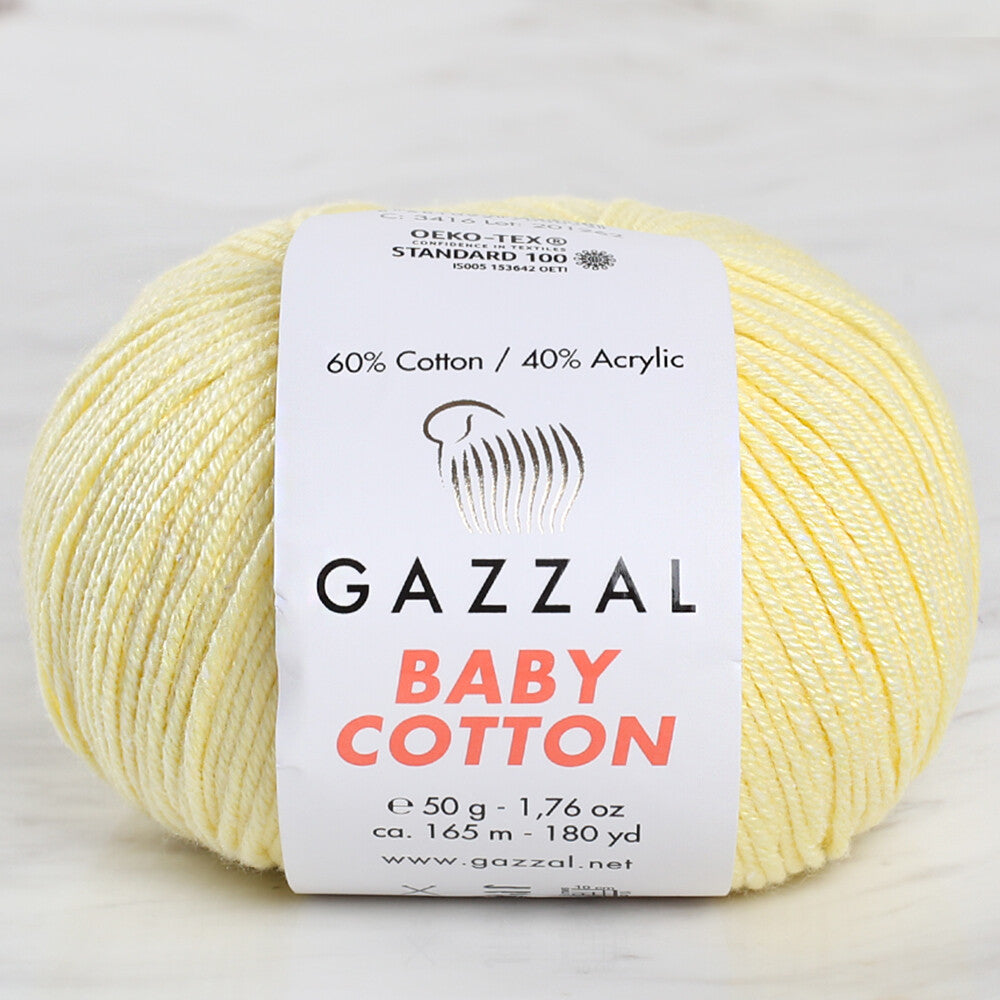 Gazzal Baby Cotton Knitting Yarn, Yellow - 3413
