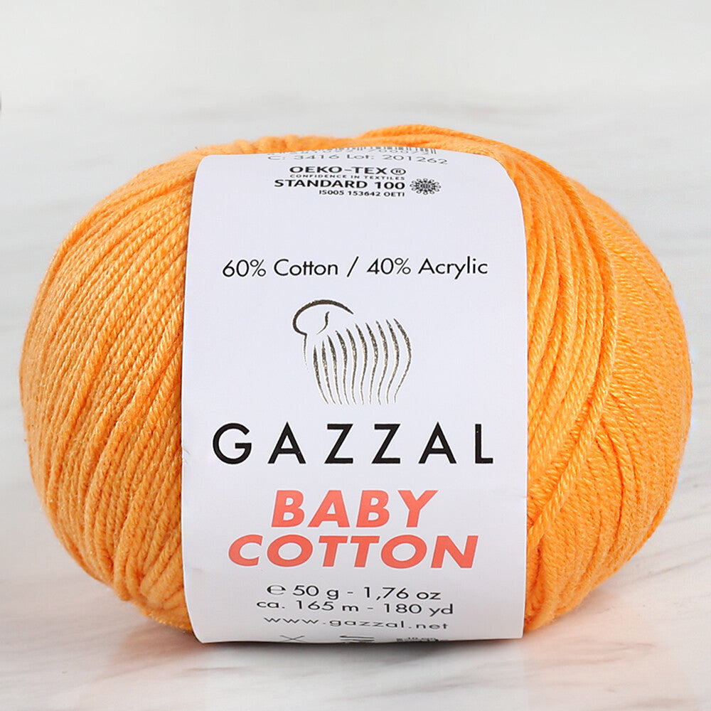 Gazzal Baby Cotton Knitting Yarn, Orange - 3416