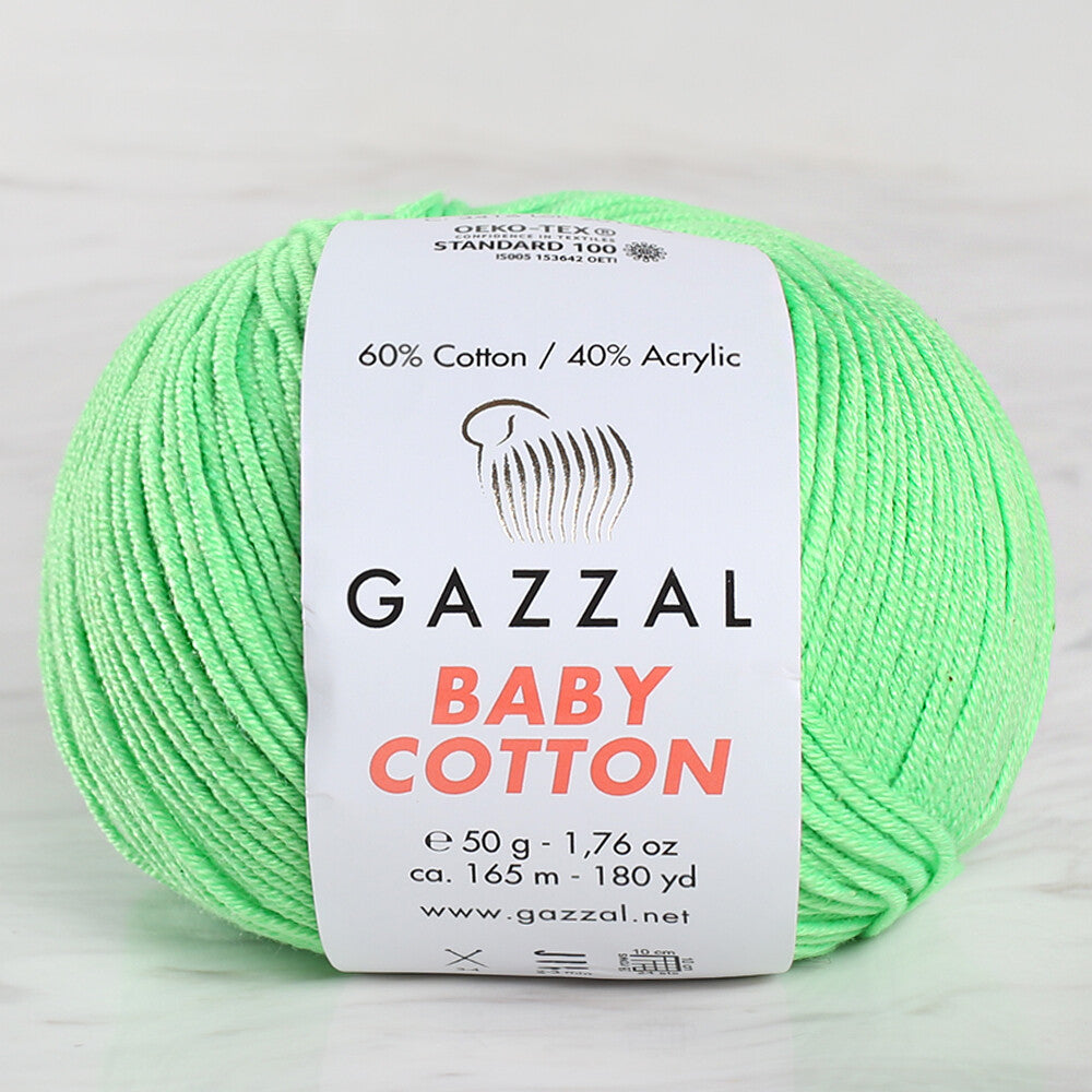 Gazzal Baby Cotton Knitting Yarn, Light Green - 3427