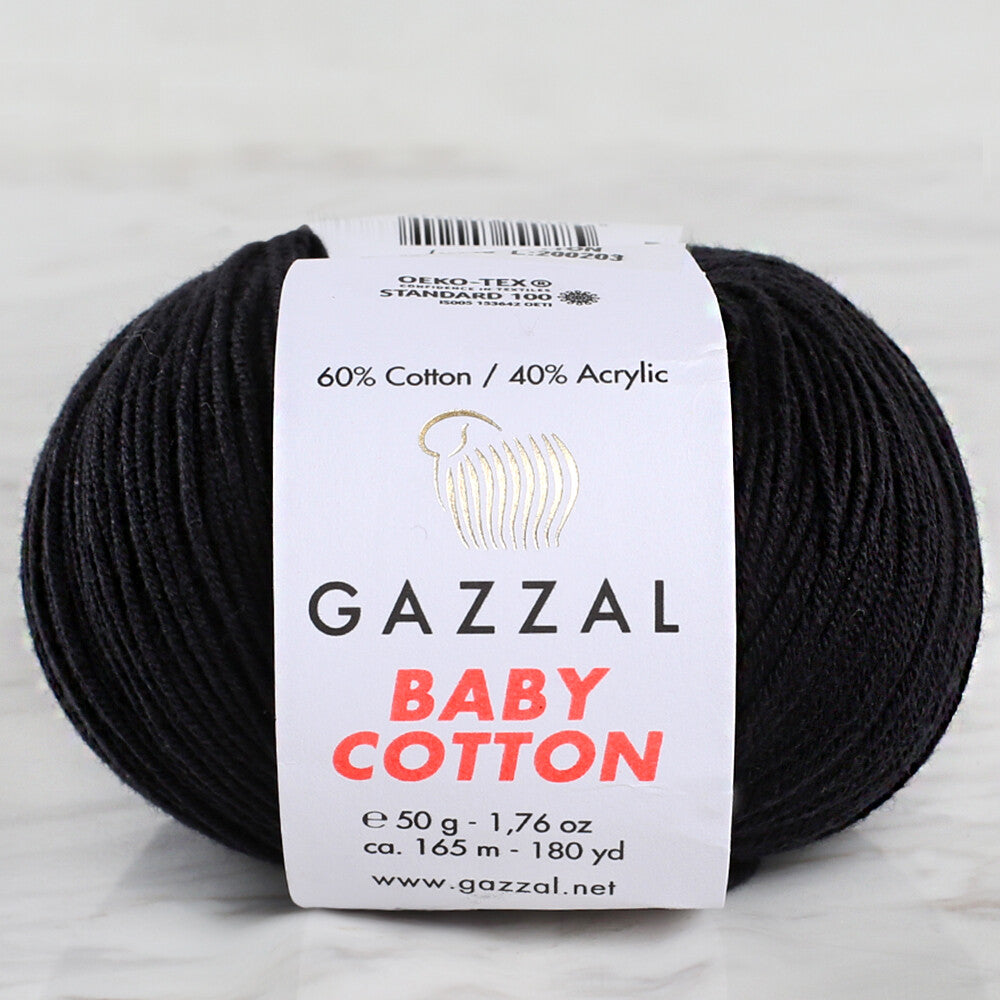 Gazzal Baby Cotton Knitting Yarn, Black - 3433