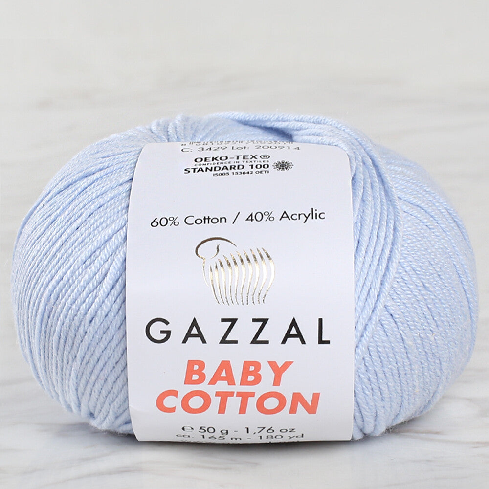 Gazzal Baby Cotton Knitting Yarn, Light Blue - 3429