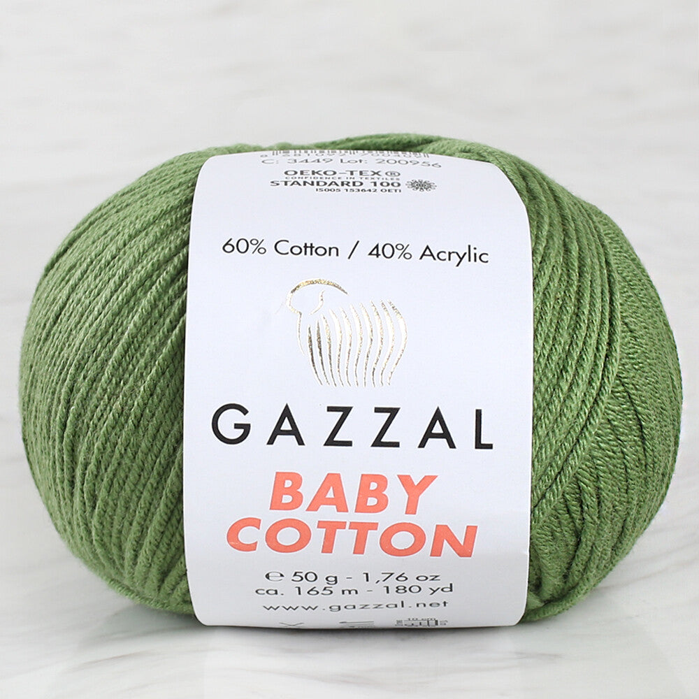 Gazzal Baby Cotton Knitting Yarn, Green - 3449