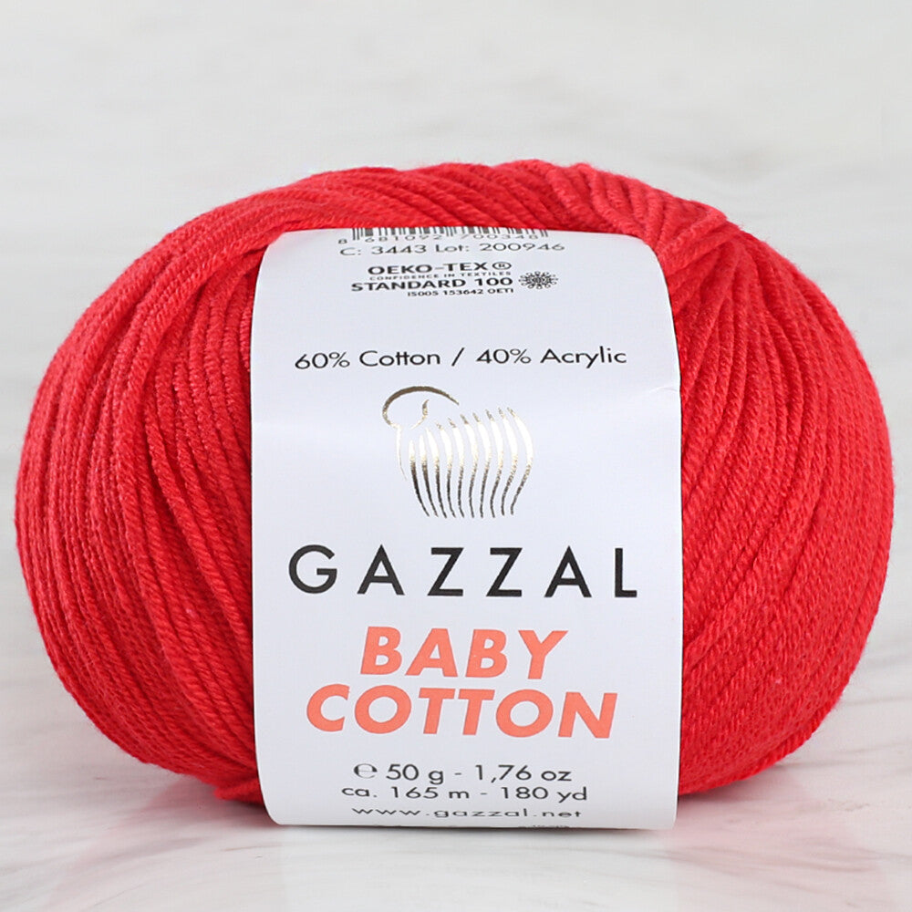 Gazzal Baby Cotton Knitting Yarn, Red - 3443