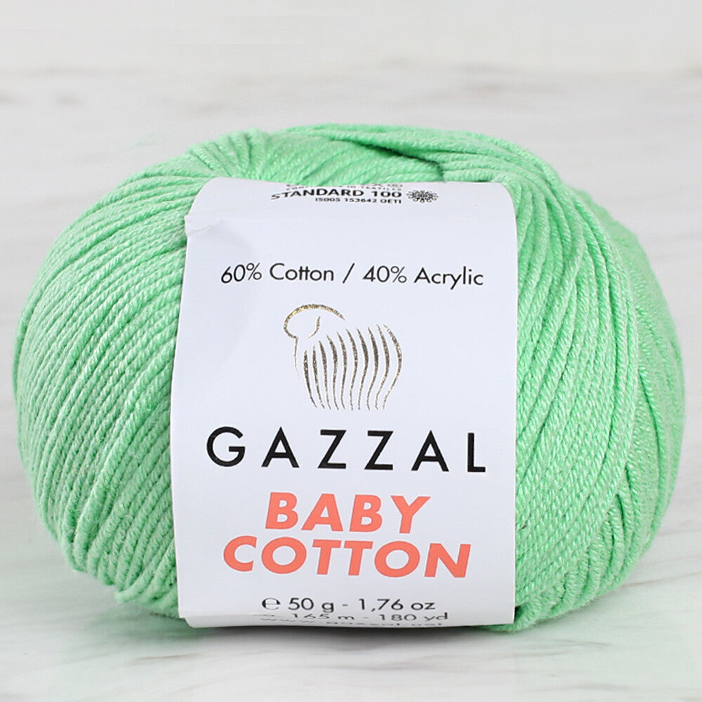 Gazzal Baby Cotton Knitting Yarn, Green - 3466
