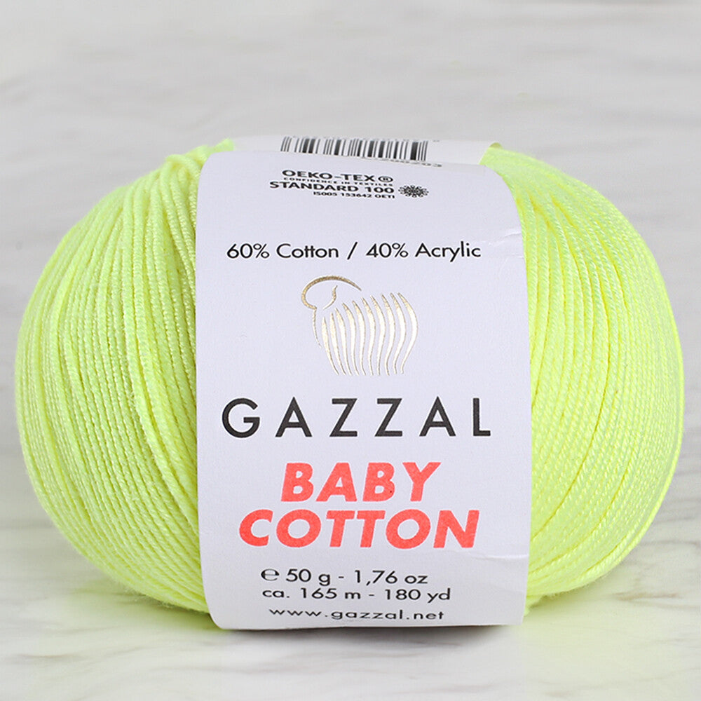 Gazzal Baby Cotton Yarn, Neon Yellow - 3462