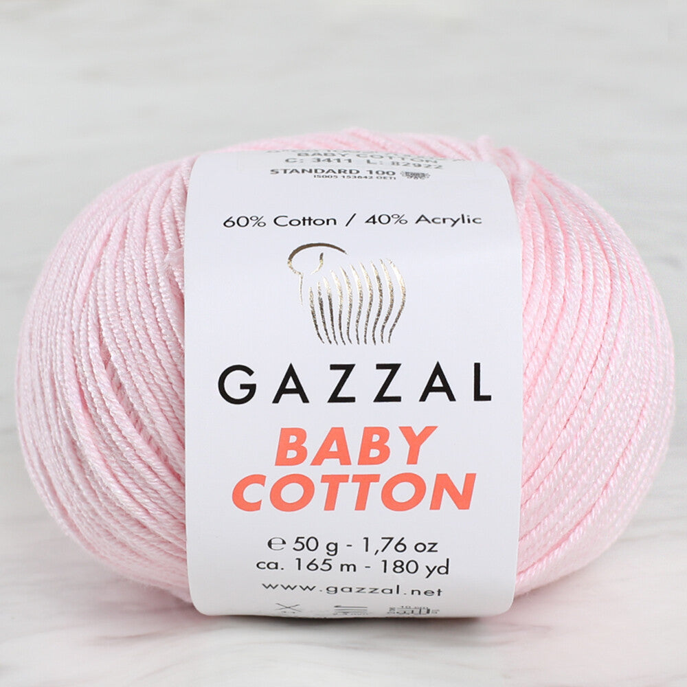 Gazzal Baby Cotton Knitting Yarn, Light Pink - 3411
