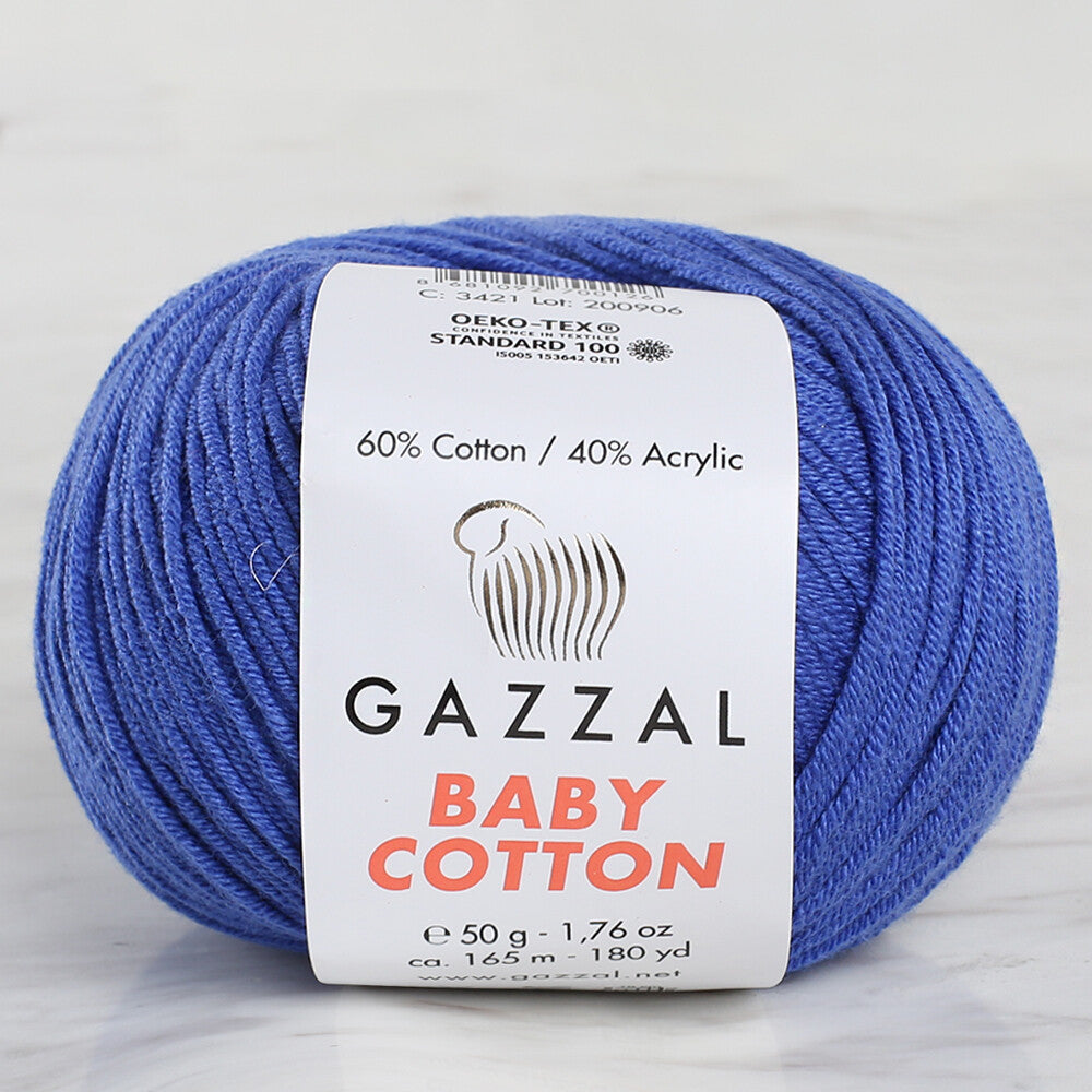 Gazzal Baby Cotton Knitting Yarn, Blue - 3421