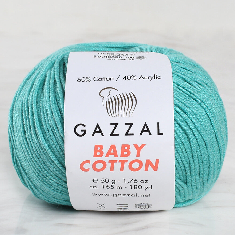 Gazzal Baby Cotton Knitting Yarn, Turquoise - 3426