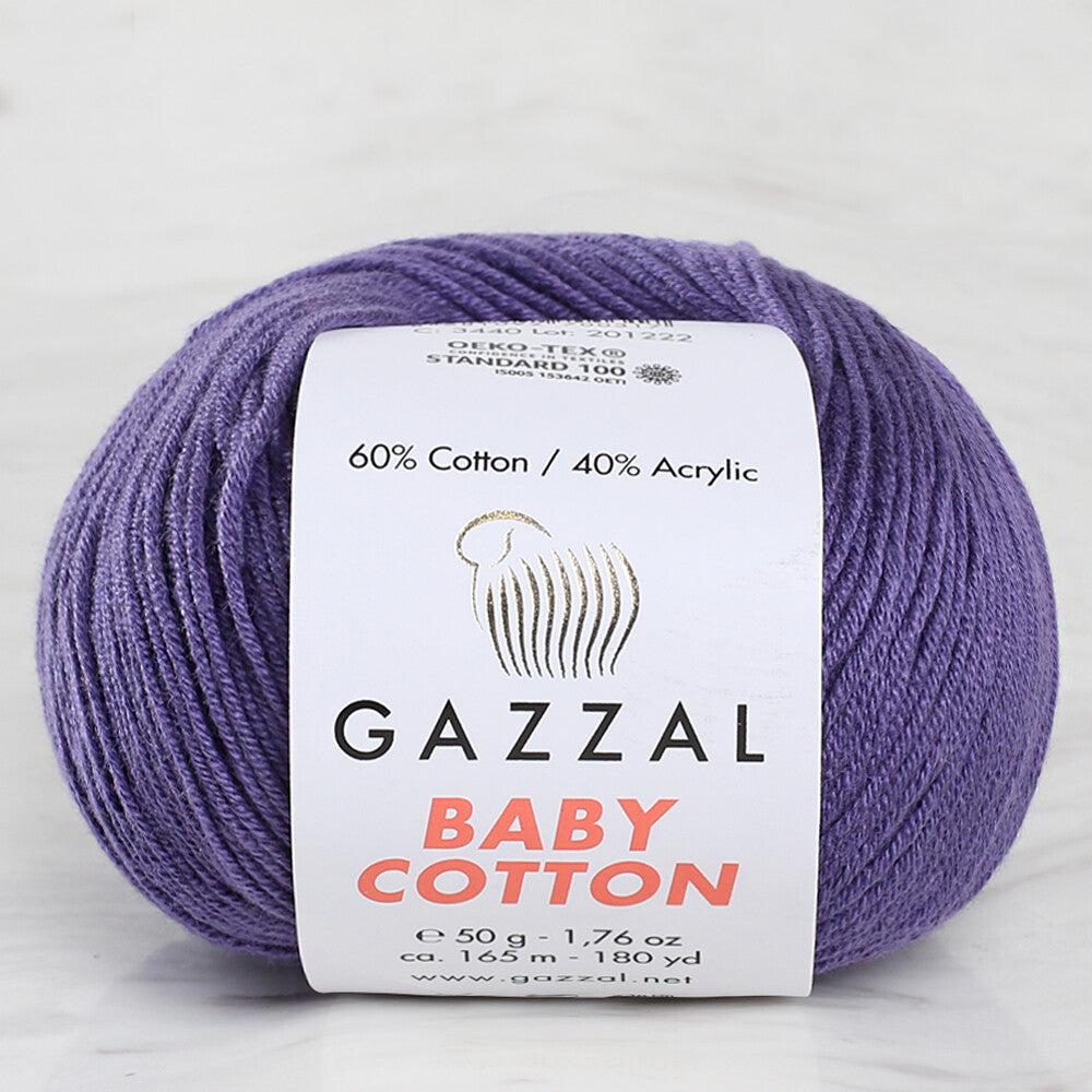 Gazzal Baby Cotton Knitting Yarn, Purple - 3440