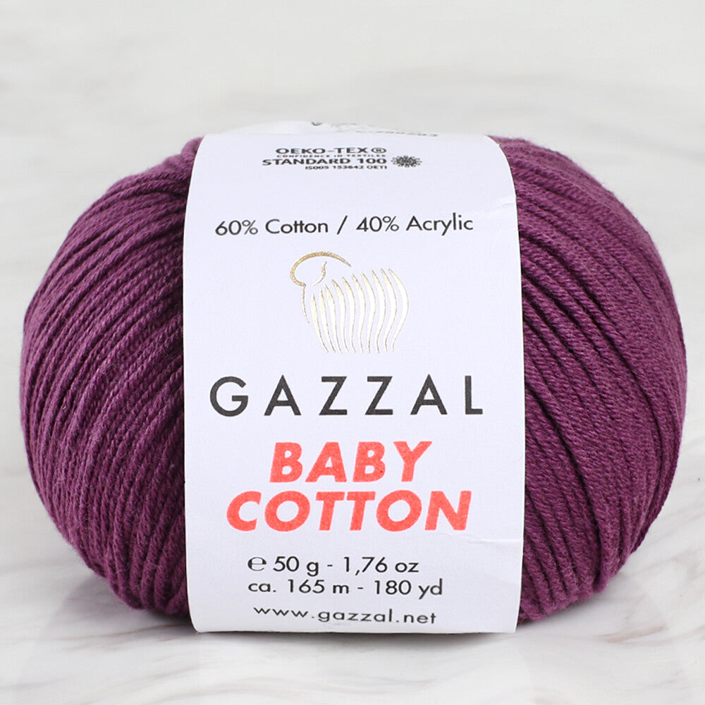 Gazzal Baby Cotton Knitting Yarn, Plum - 3441