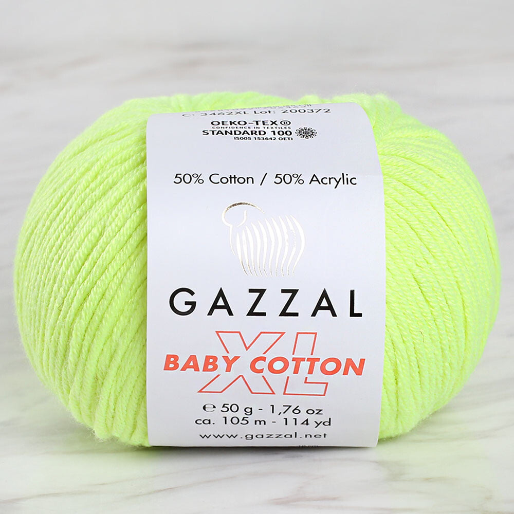 Gazzal Baby Cotton XL Knitting Yarn, Neon Yellow - 3462XL