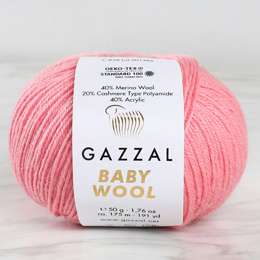 Gazzal Baby Wool Knitting Yarn, Pink - 828