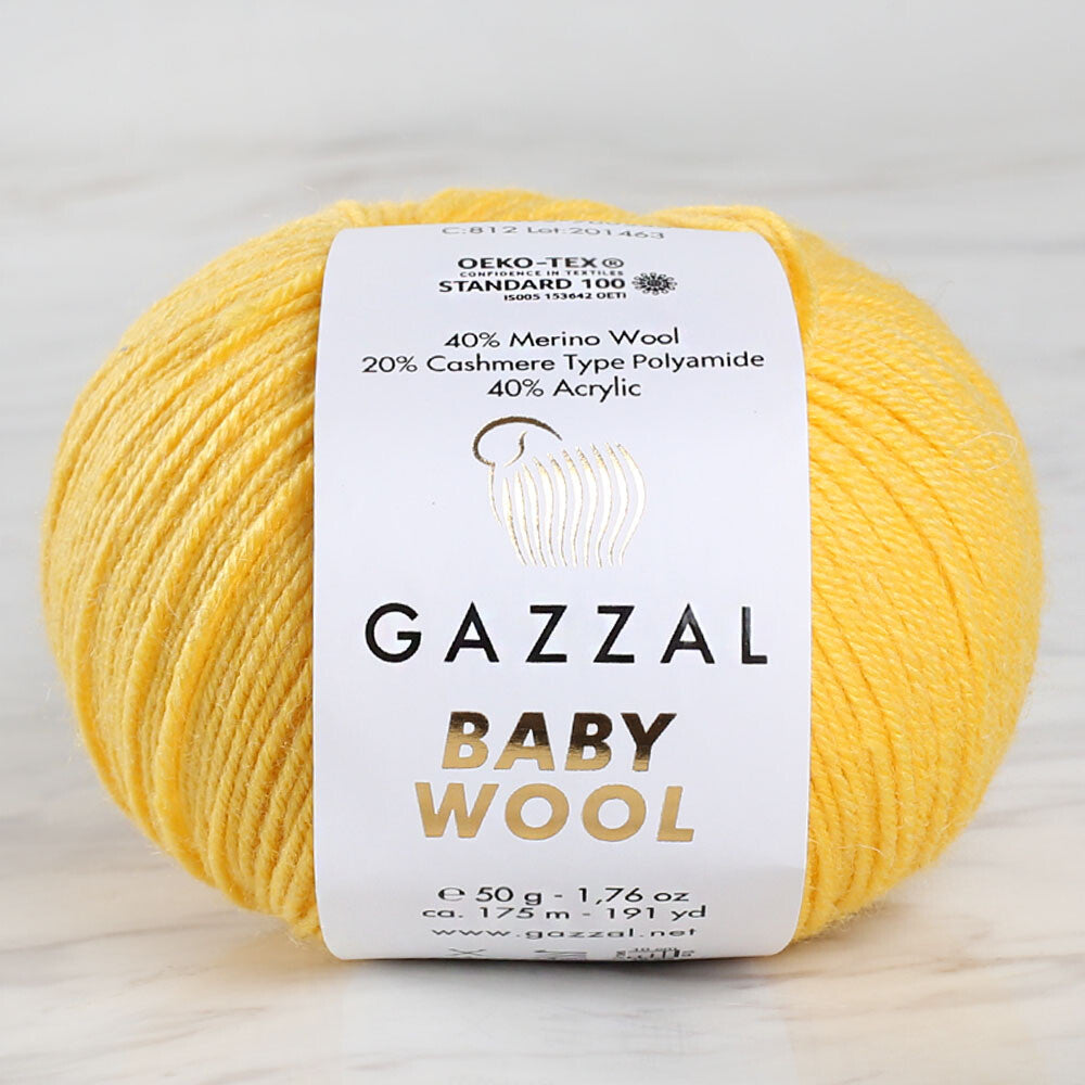 Gazzal Baby Wool Knitting Yarn, Yellow - 812