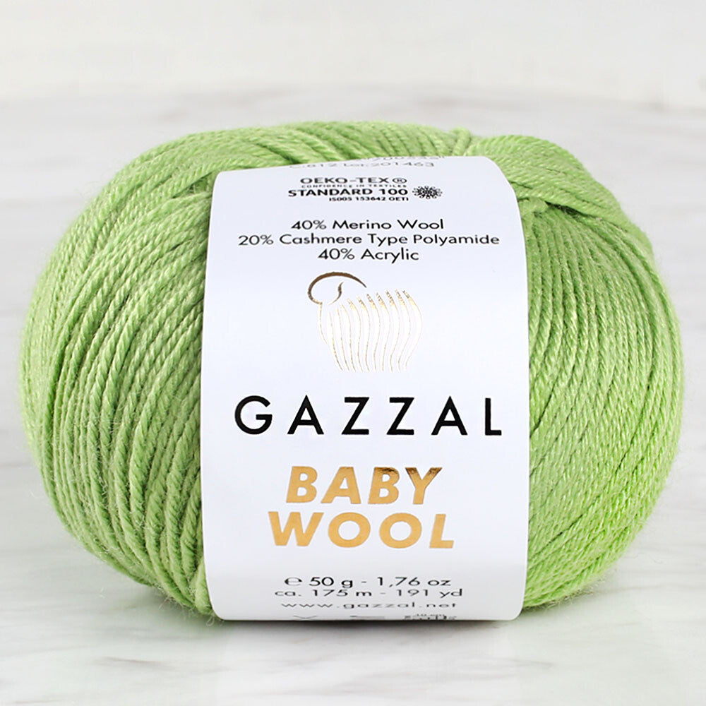 Gazzal Baby Wool Knitting Yarn, Green - 838