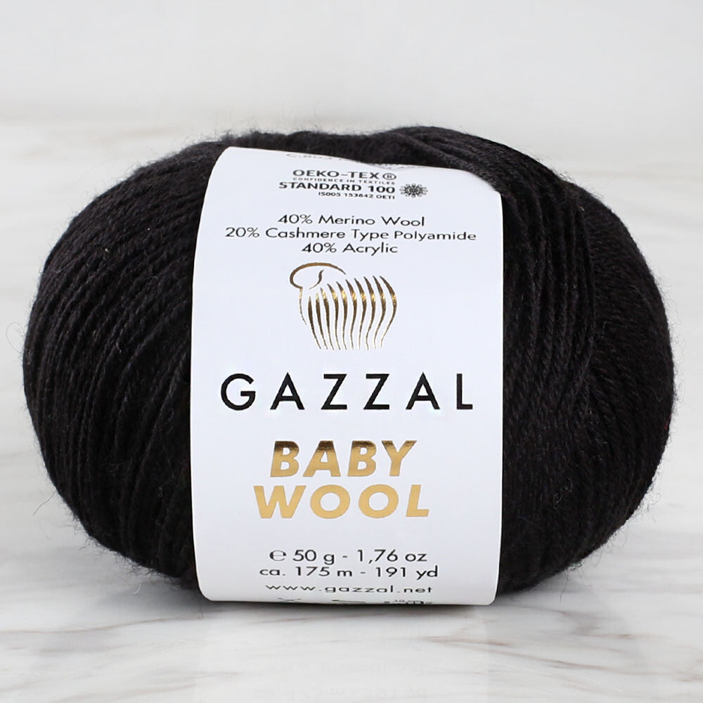 Gazzal Baby Wool Knitting Yarn, Black - 803