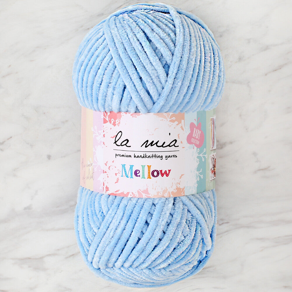 La Mia Mellow Chenille Yarn, Baby Blue - 907