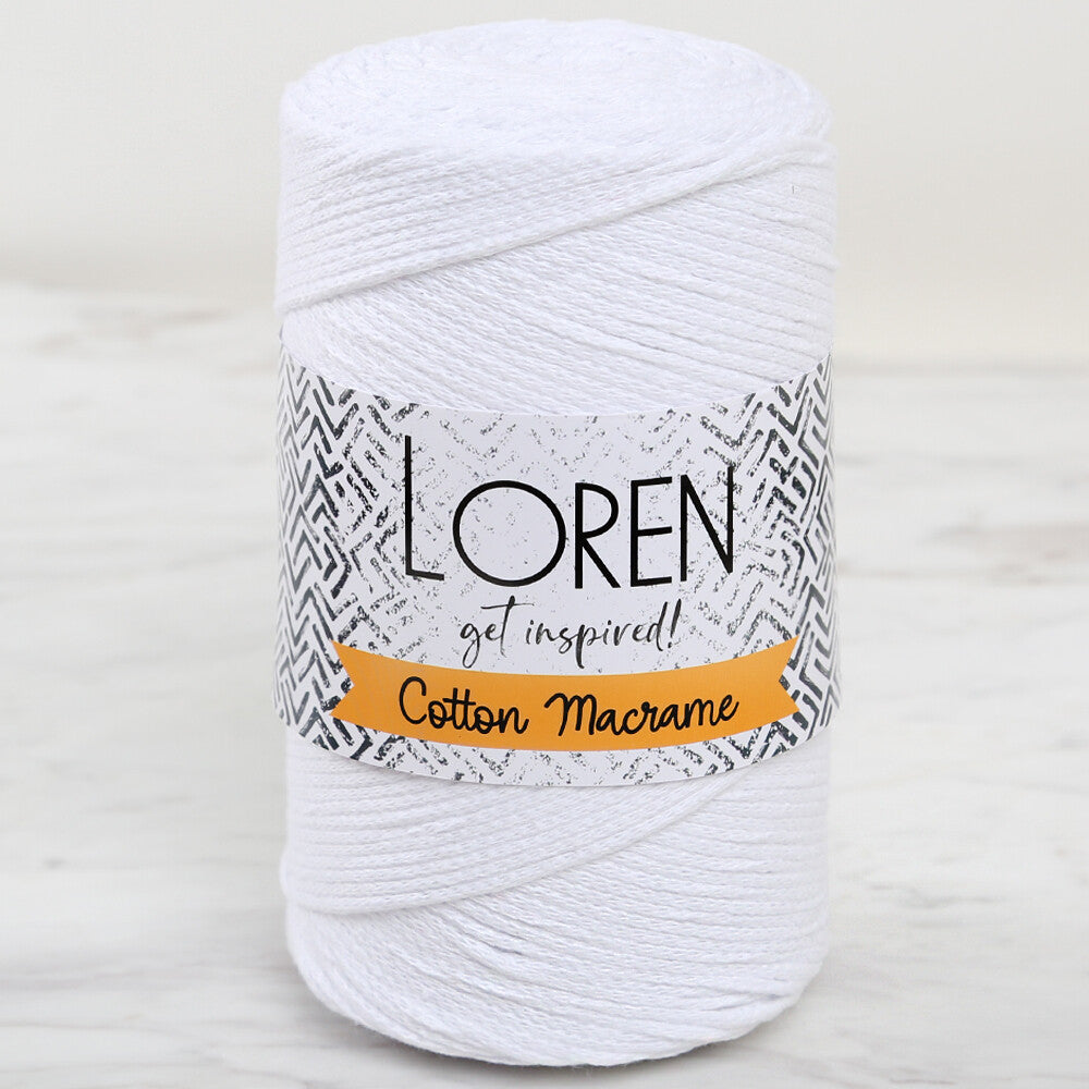 Loren Cotton Macrame Yarn, White - L001