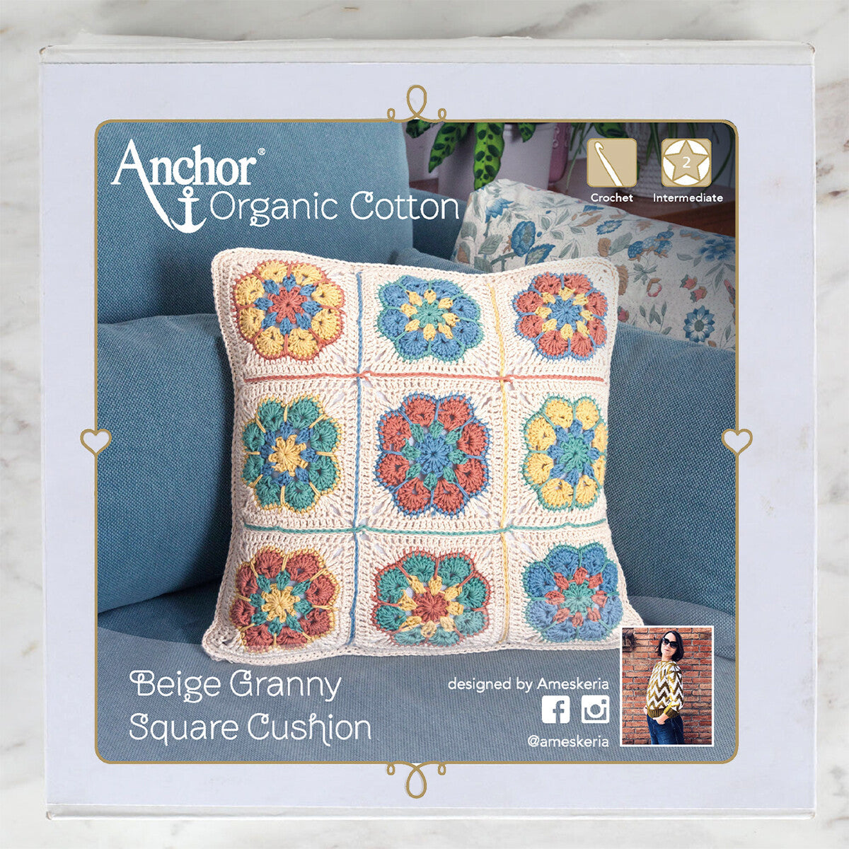 Anchor Organic Cotton Cushion Kit,  Granny Square - Art:A28G001-09061