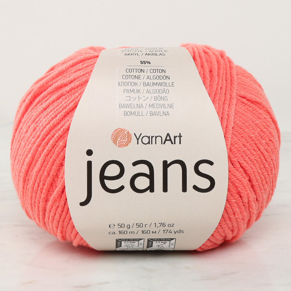 YarnArt Jeans Knitting Yarn, Coral Color - 61