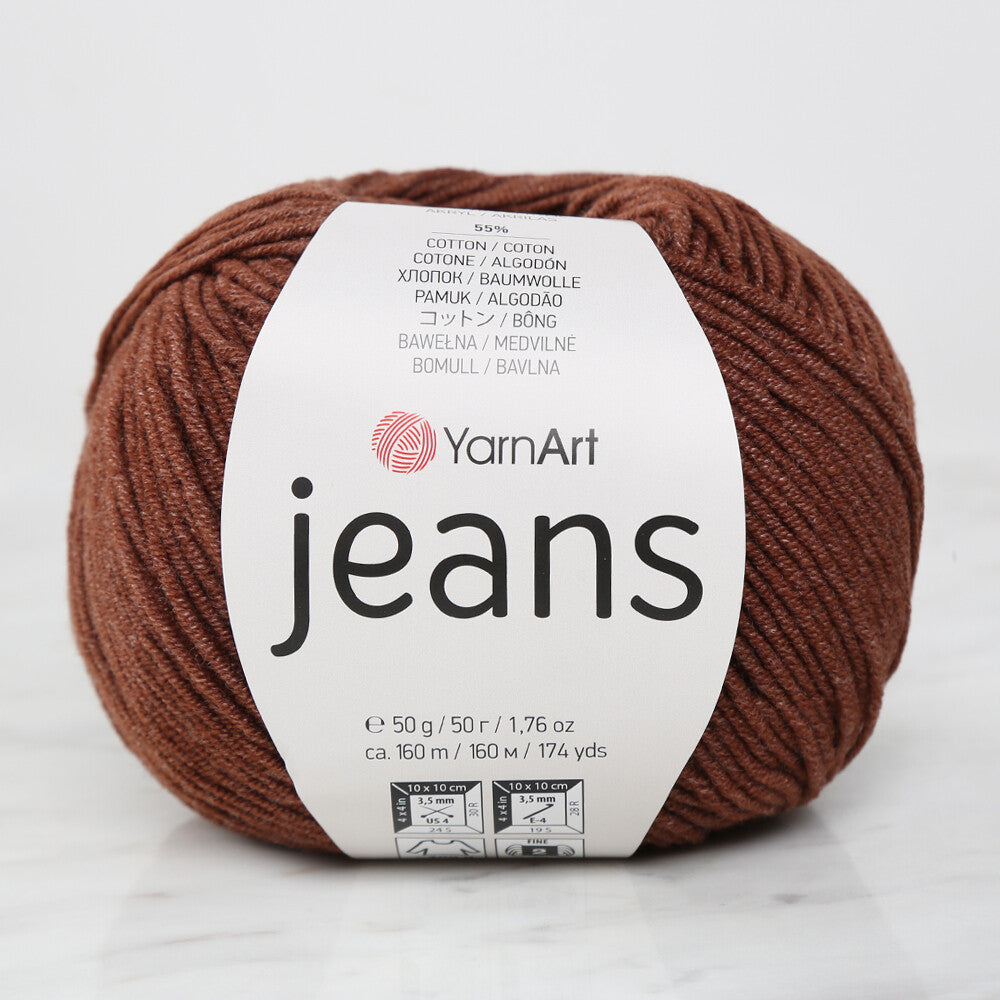 YarnArt Jeans Knitting Yarn, Brown - 70