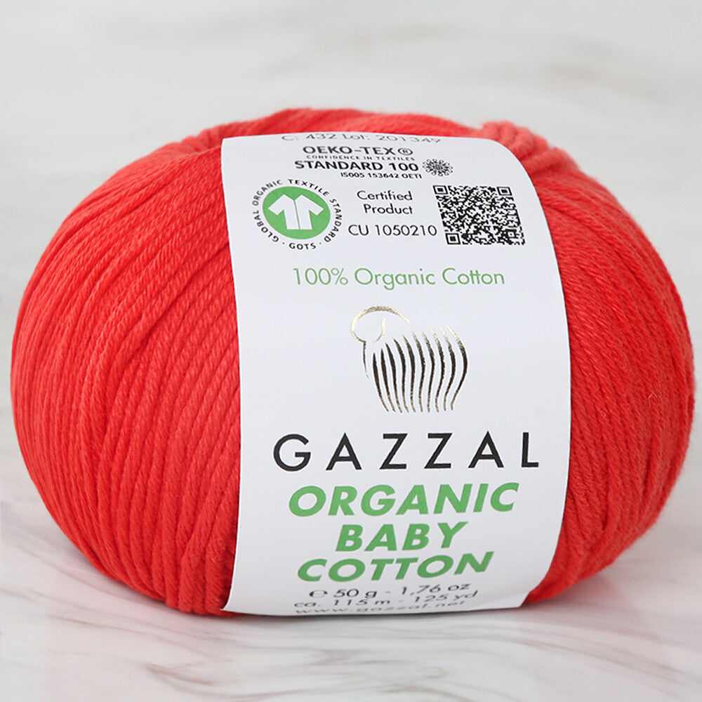 Gazzal Organic Baby Cotton Yarn, Red - 432