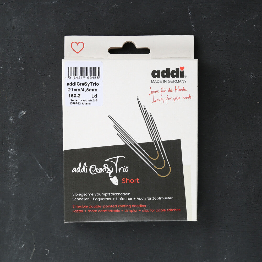 Addi CrasyTrio 4.5 Mm 21 Cm Flexible Sock Knitting Needles, Set of 3 - 160-2