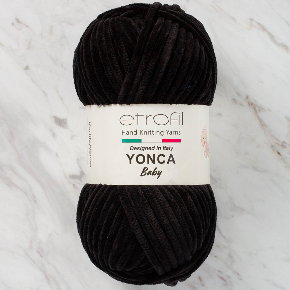 Etrofil Yonca Chenille Yarn, Black - 70092