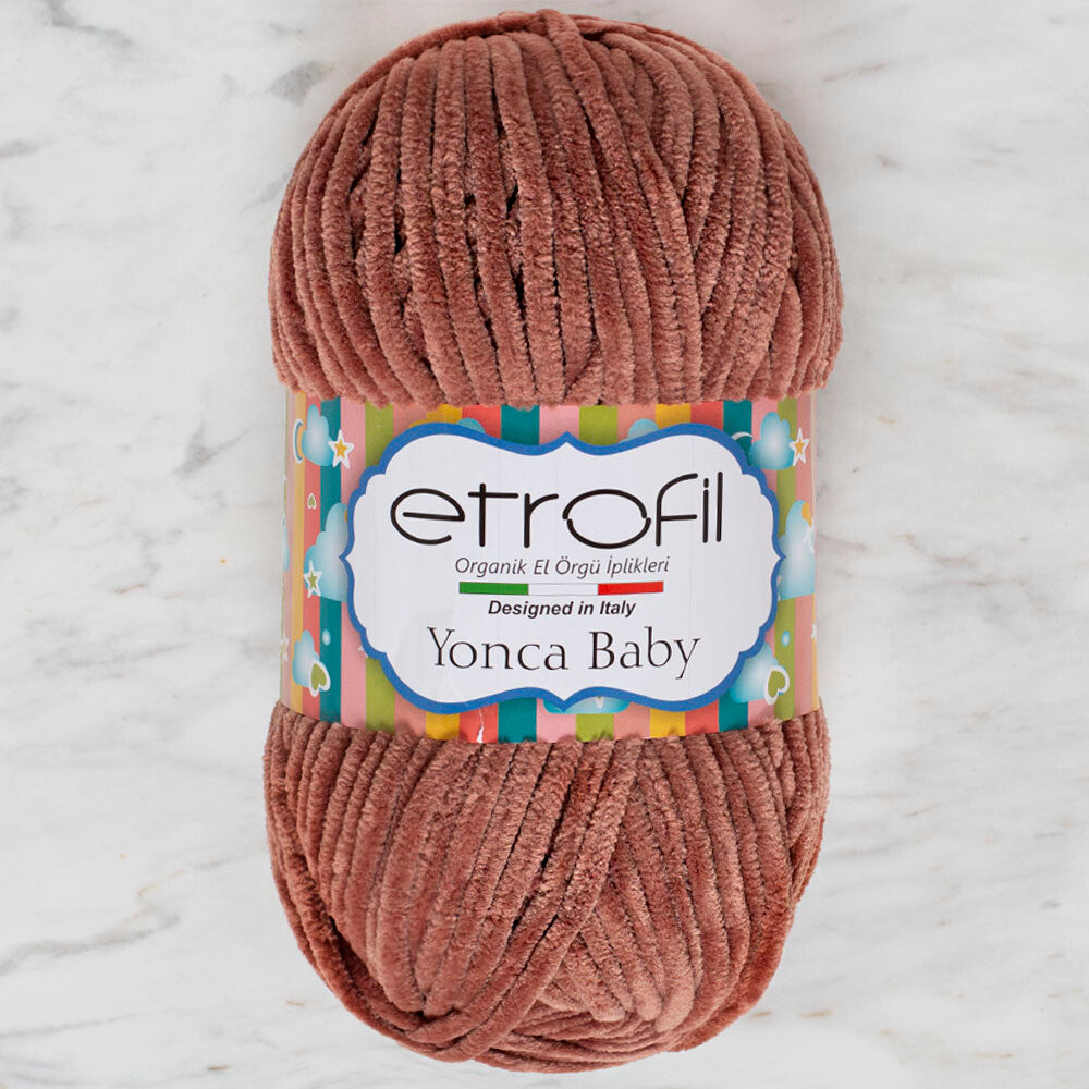 Etrofil Yonca Chenille Yarn, Brown - 70754