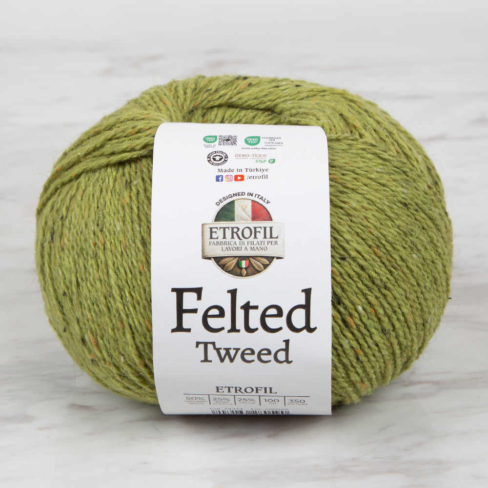 Etrofil Felted Tweed Hand Knitting Yarn , Green - 74314