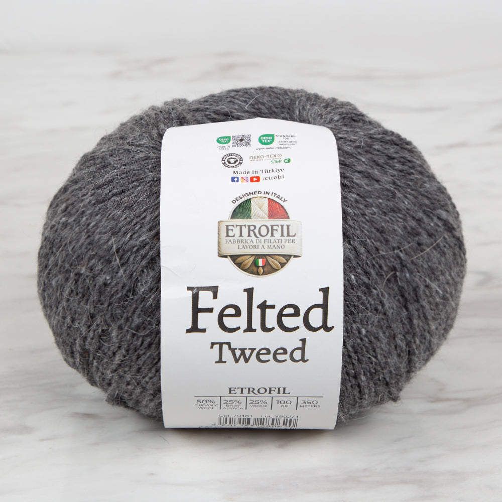 Etrofil Felted Tweed Hand Knitting Yarn , Gray - 79181