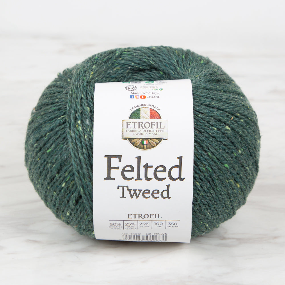 Etrofil Felted Tweed Hand Knitting Yarn , Green - 74316