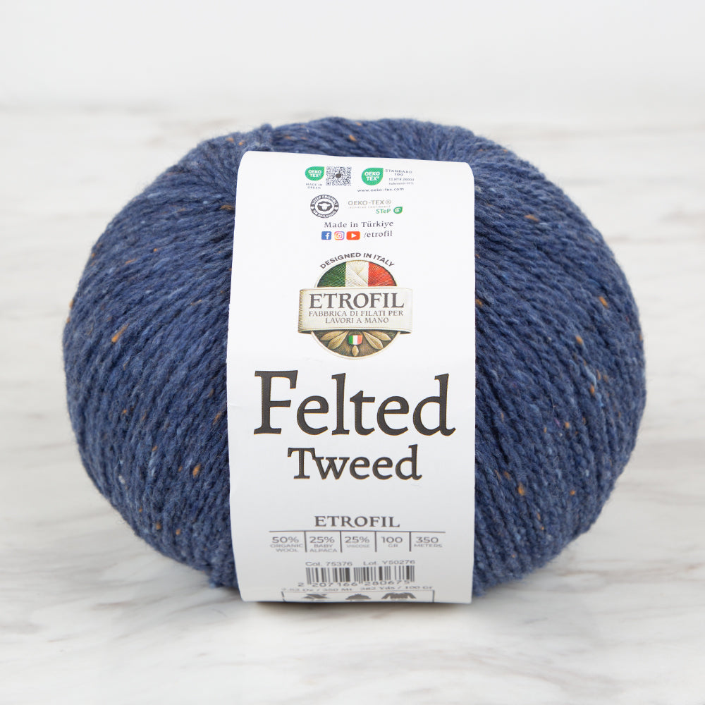 Etrofil Felted Tweed Hand Knitting Yarn , Navy Blue - 75376