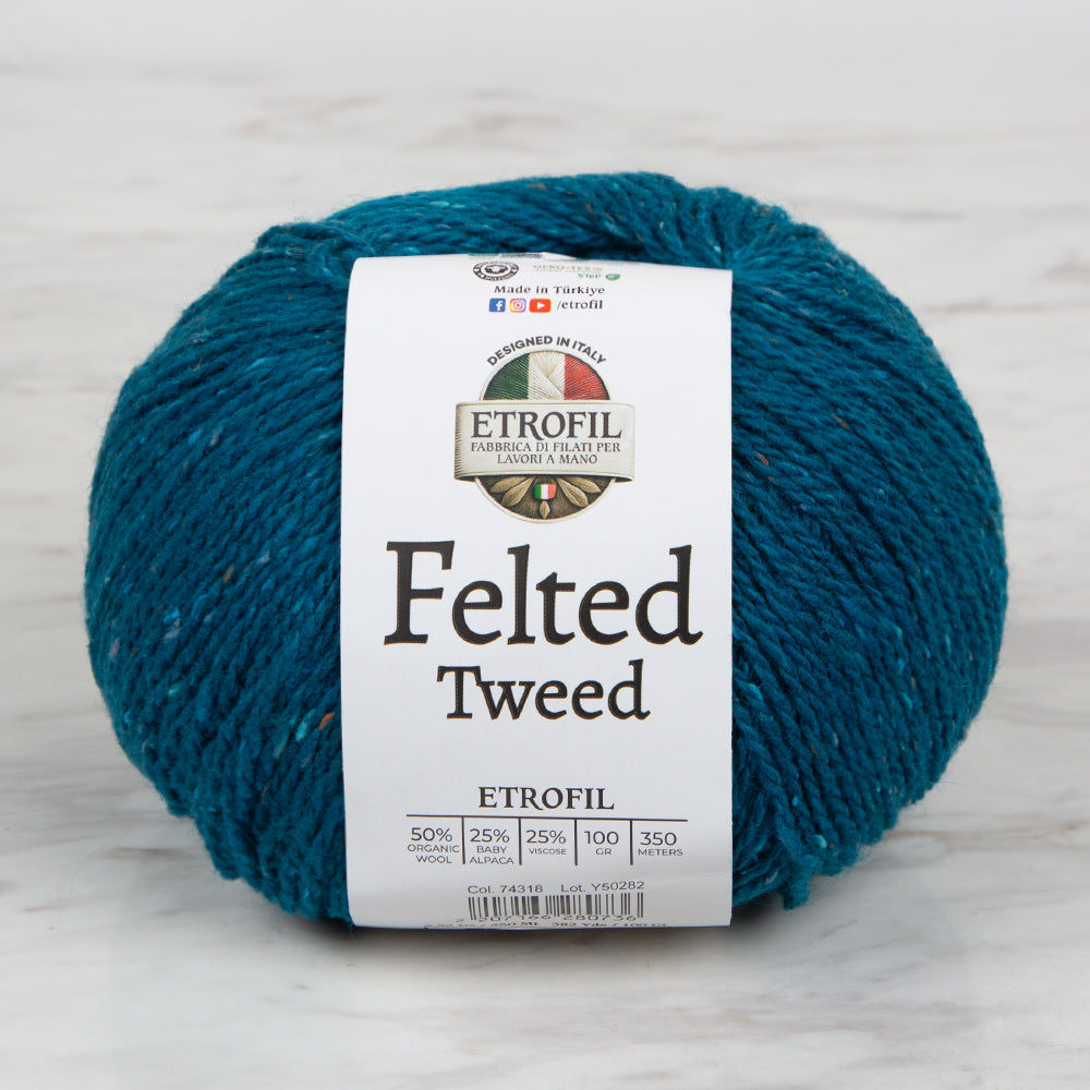 Etrofil Felted Tweed Hand Knitting Yarn , Blue - 74318