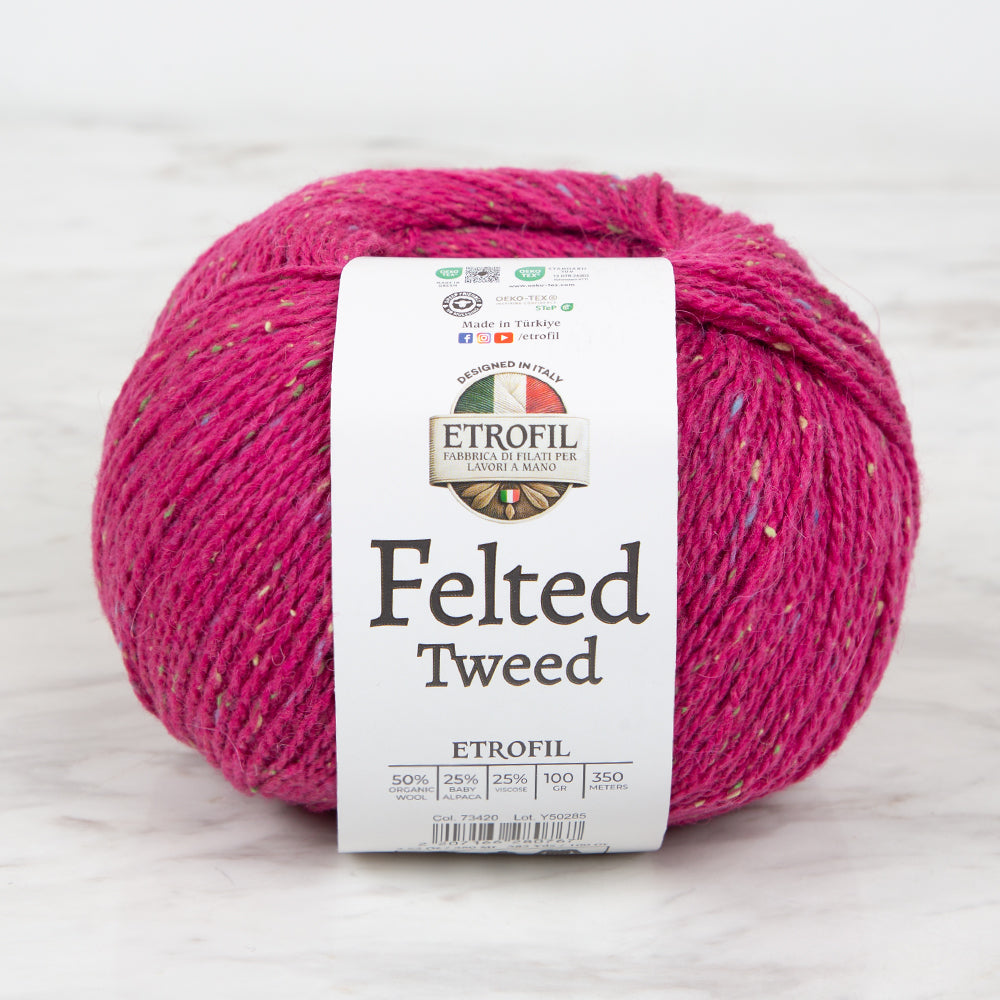 Etrofil Felted Tweed Hand Knitting Yarn , Fuchsia - 73420
