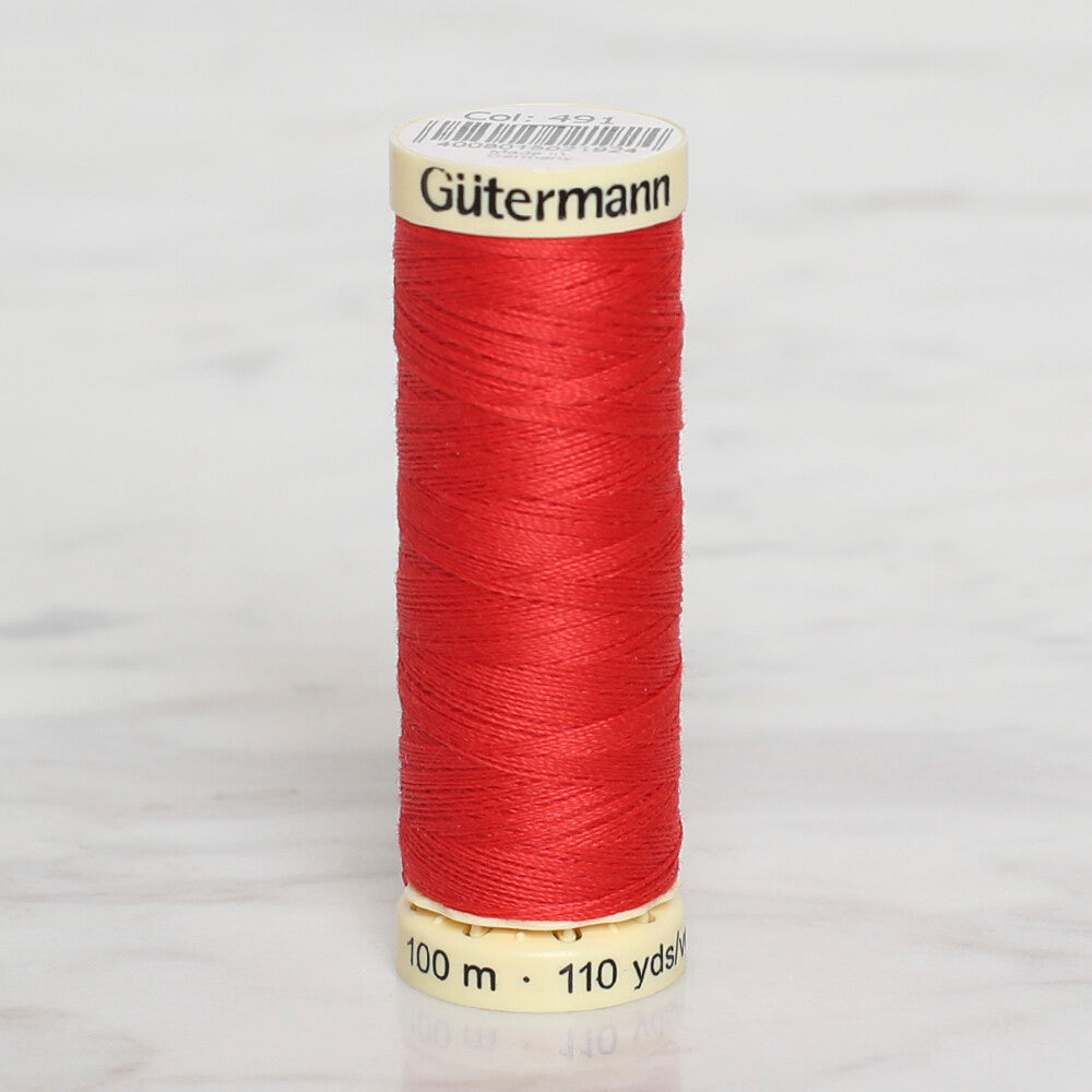 Gütermann Sewing Thread, 100m, Red  - 491