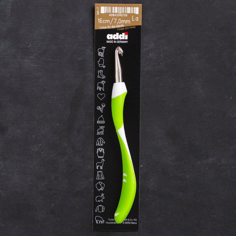 Addi Swing 7mm 16cm Ergonomic Crochet Hook, Green - 140-7