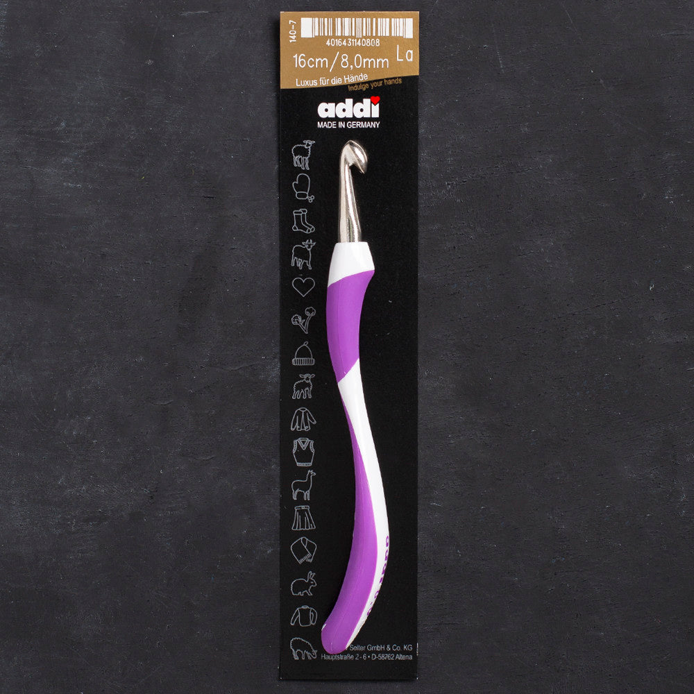 Addi Swing 8mm 16cm Ergonomic Crochet Hook, Purple - 140-7