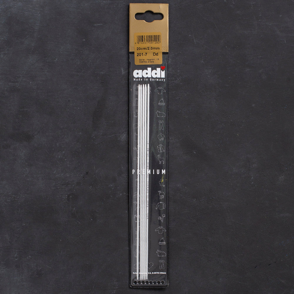Addi 2mm 20cm 5 Pieces Aluminium Double Pointed Needles - 201-7