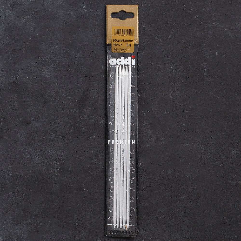 Addi 4mm 20cm 5 Pieces Aluminium Double Pointed Needles - 201-7