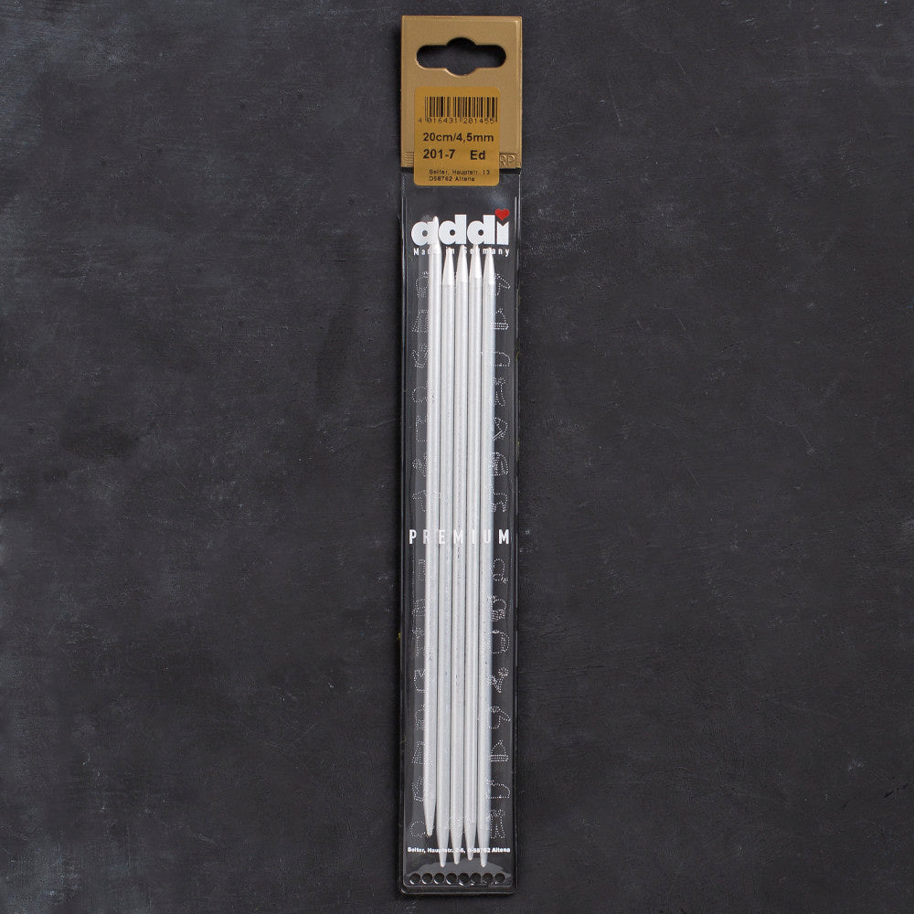 Addi 4.5mm 20cm 5 Pieces Aluminium Double Pointed Needles - 201-7