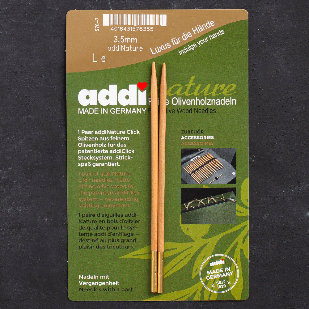 Addi Nature Olive Wood Click 3.5mm 13cm Needle Tips - 576-2