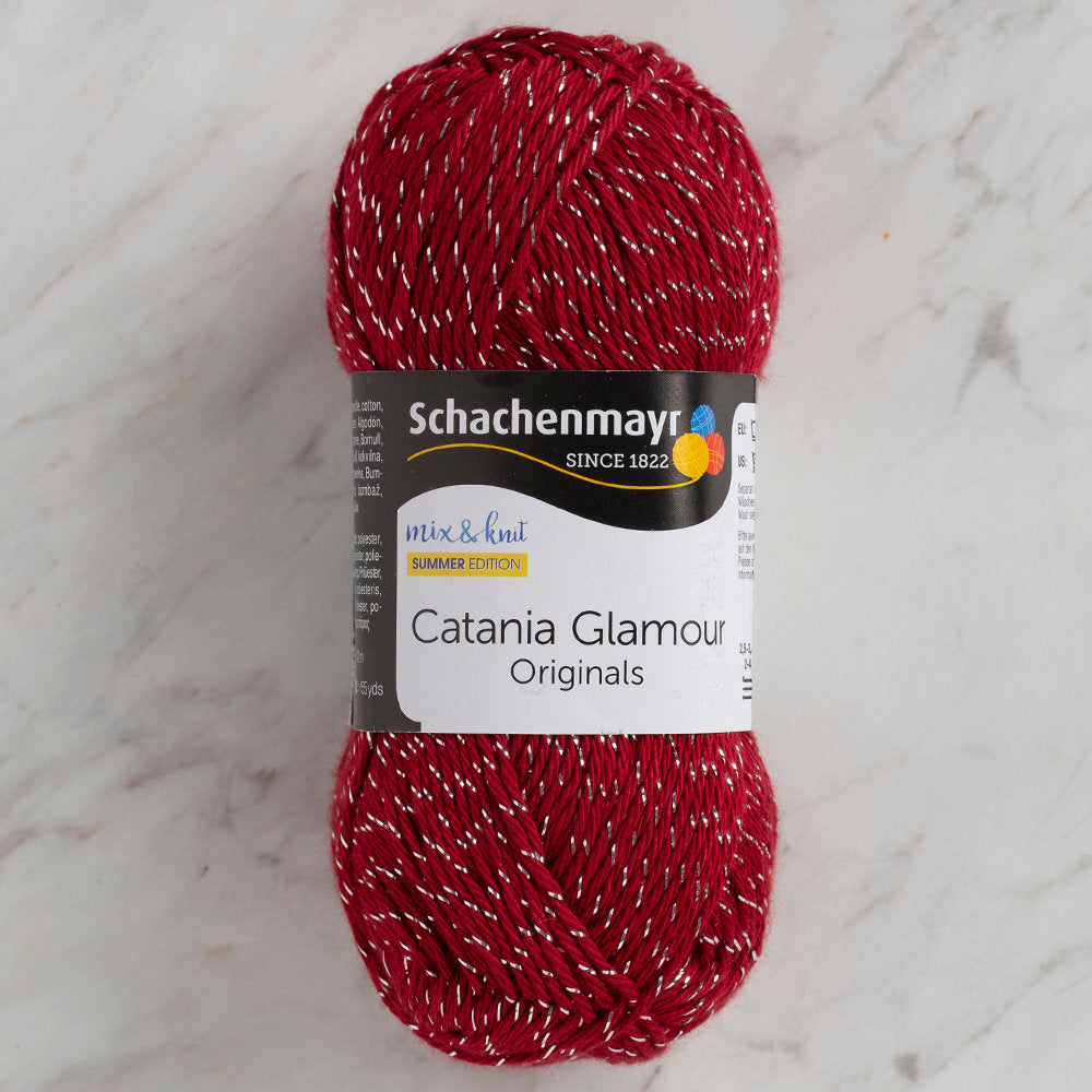 Schachenmayr Catania Glamour 50g Sparkly Yarn, Red - 00132