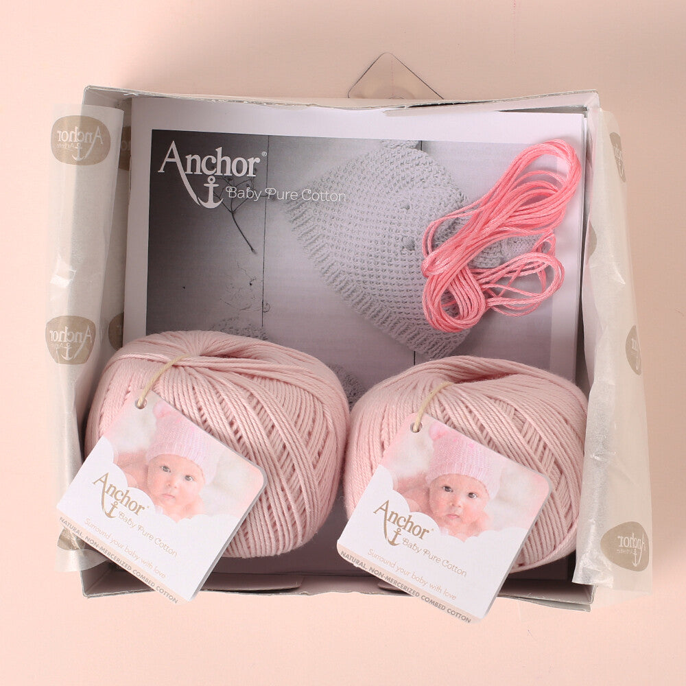Anchor Baby Pure Cotton Bear Beanie & Booties Kit, Pink - A28B001-09070