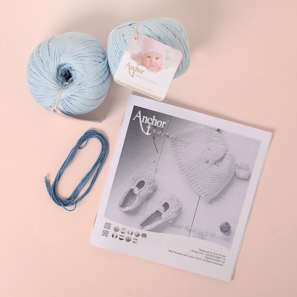Anchor Baby Pure Cotton Bear Beanie & Booties Kit, Blue - A28B001-09071