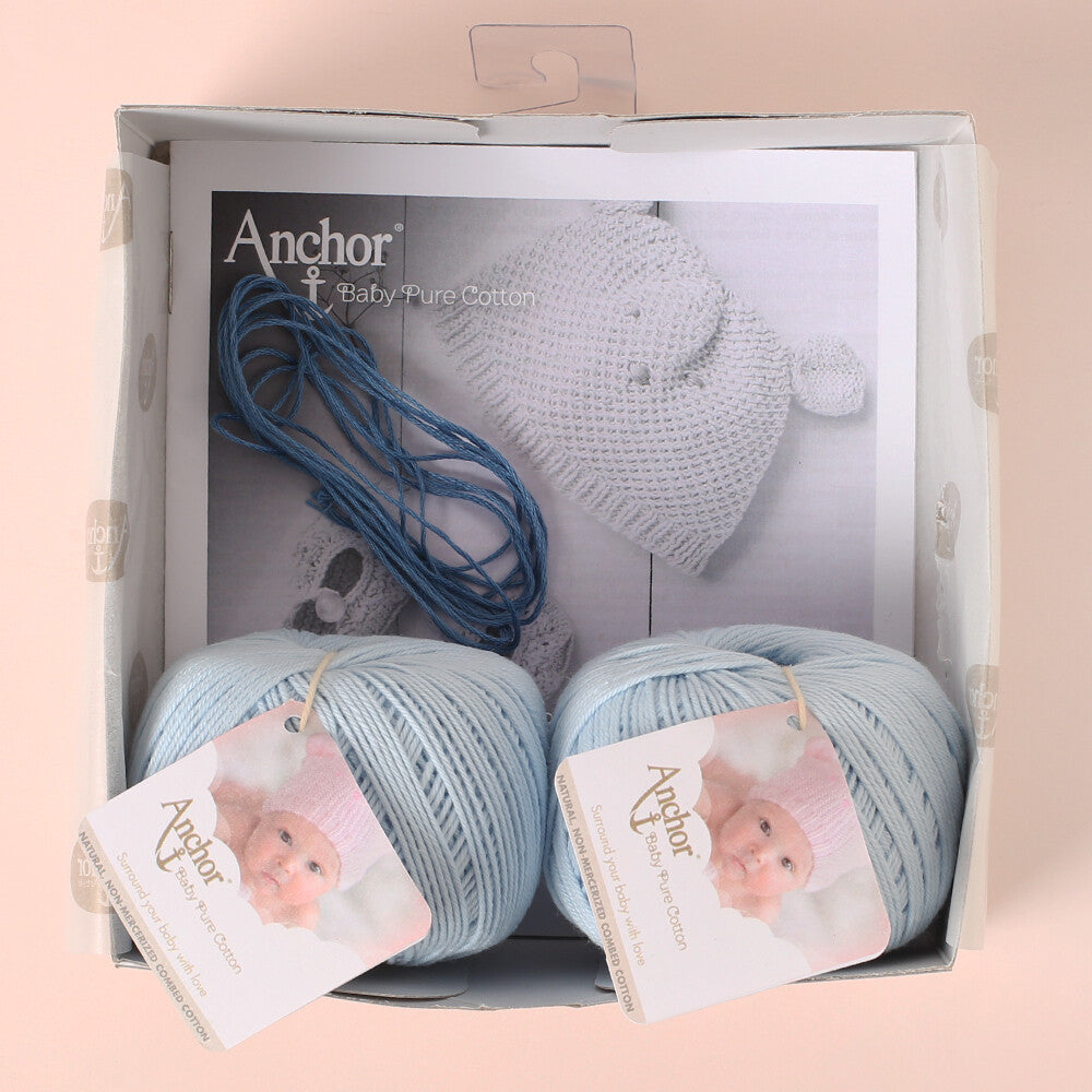 Anchor Baby Pure Cotton Bear Beanie & Booties Kit, Blue - A28B001-09071