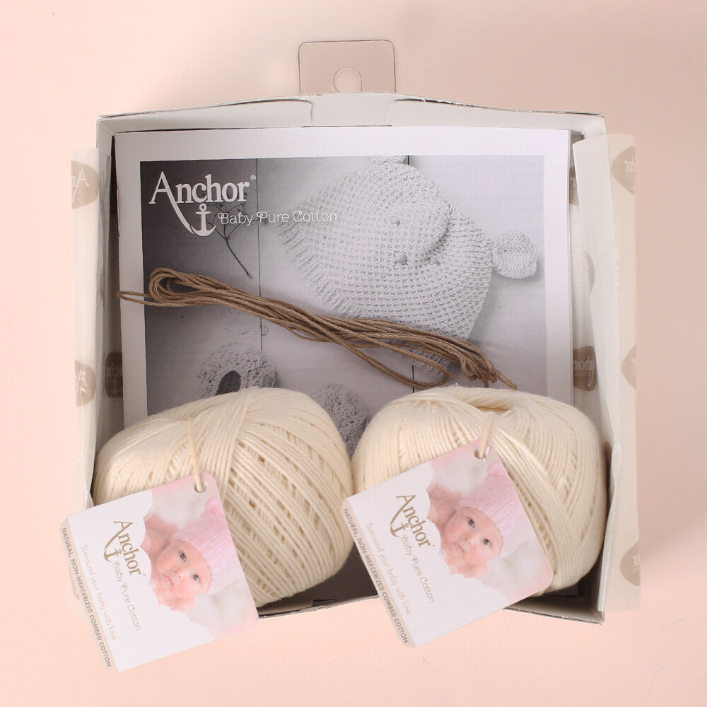 Anchor Baby Pure Cotton Bear Beanie & Booties Kit, Cream - A28B001-09072