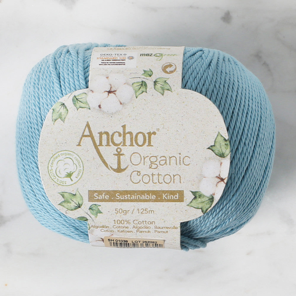 Anchor Organic Cotton Knitting Yarn, Blue - SH 01038