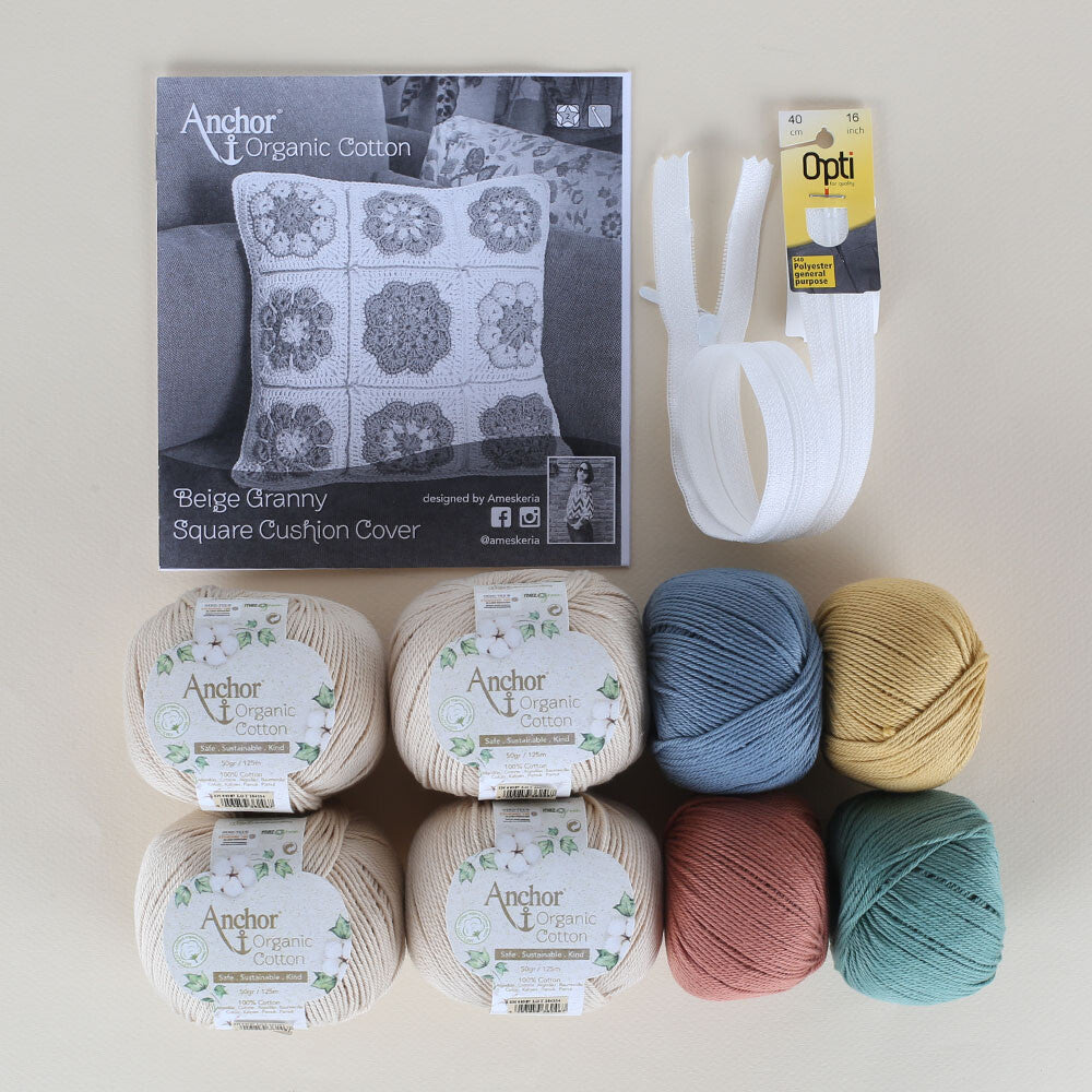 Anchor Organic Cotton Cushion Kit,  Granny Square - Art:A28G001-09061